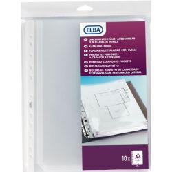 Pochettes perforées Plan sans rabat A4 - PP - Soufflet de 20mm (x10)