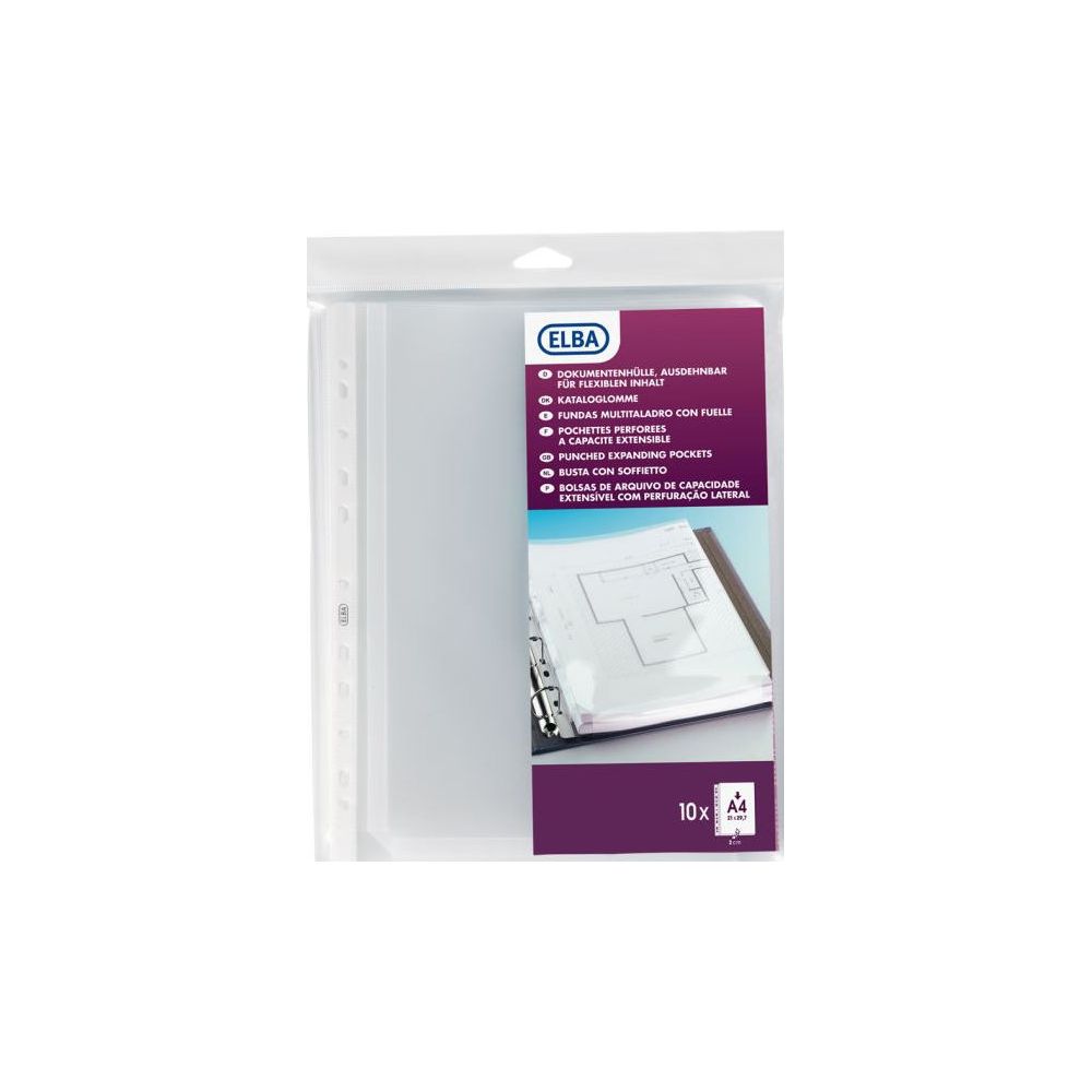 Pochettes perforées Plan sans rabat A4 - PP - Soufflet de 20mm (x10)