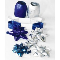 Sets de rubans et nœuds pour cadeaux BLEU/ARGENT