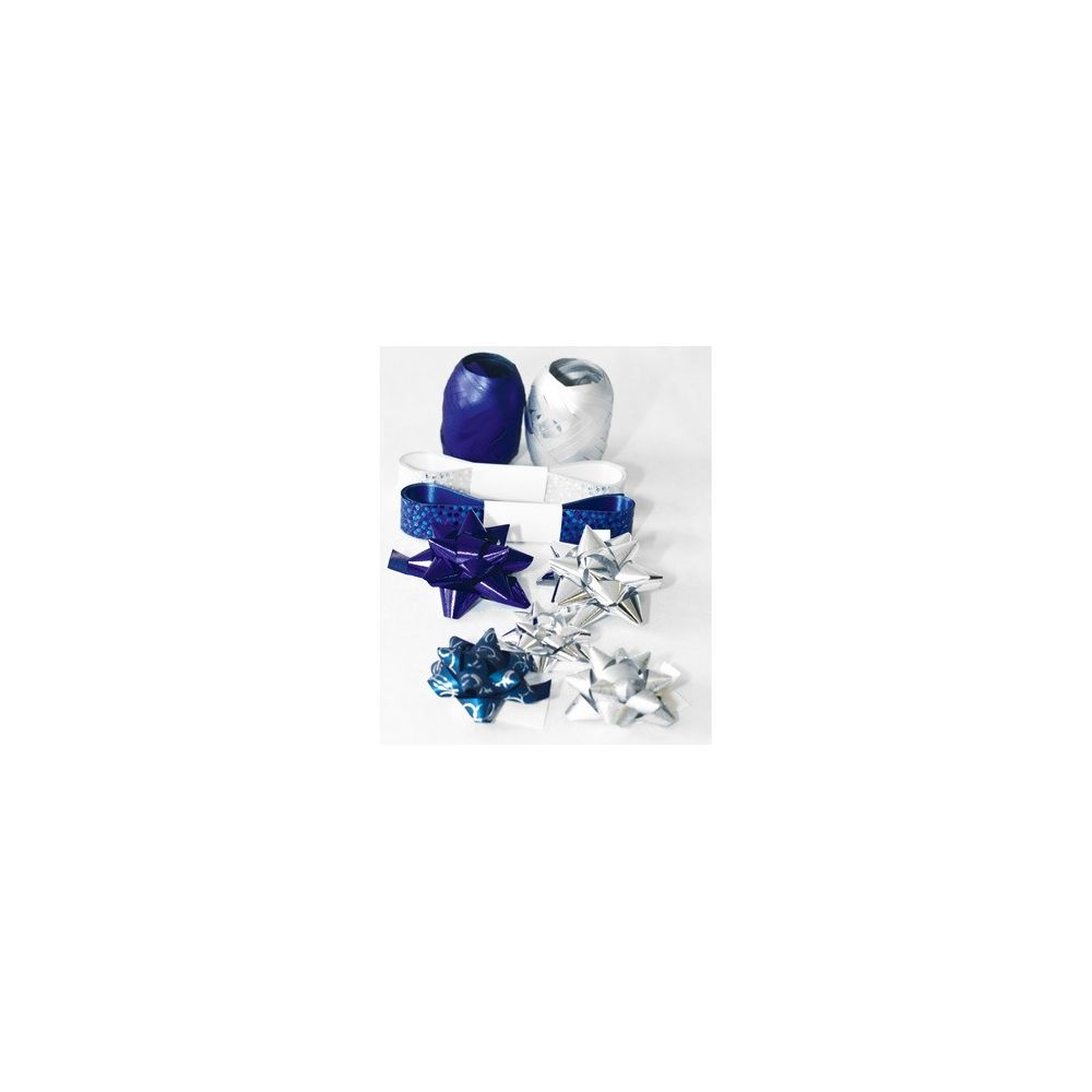 Sets de rubans et nœuds pour cadeaux BLEU/ARGENT