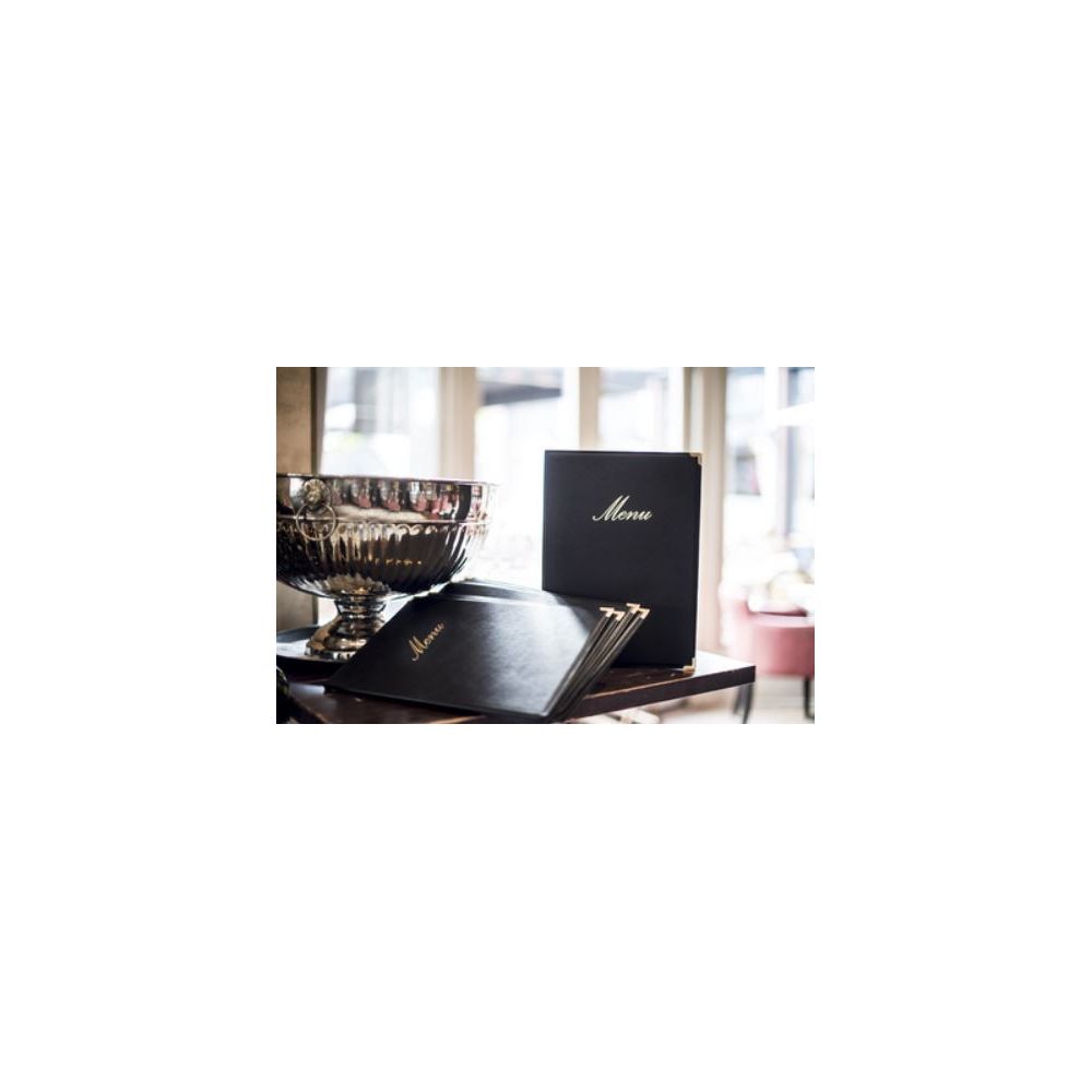 Protege-Menus Plastique Cuir Coin métal A4 - 4 pages - NOIR - SECURIT