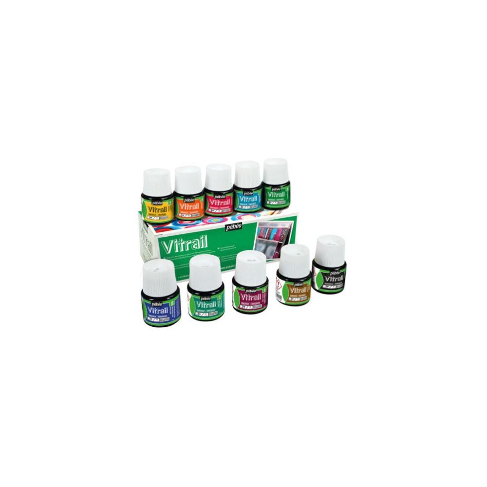 Encre en flacon PEBEO Vitrail (10 flacons de 45ml) Couleurs assorties