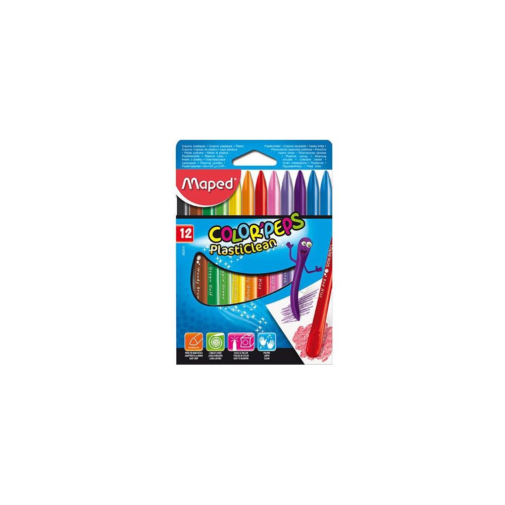 Crayon Cire MAPED Plasti Clean - Rond - 12 COULEURS