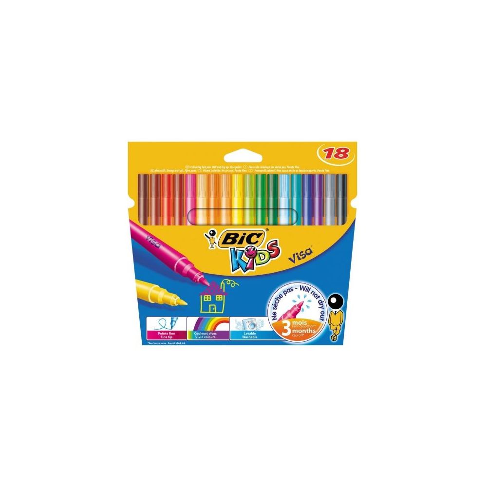 Feutre Couleur BIC KIDS Visa - Lavable - Fin - 18 COULEURS