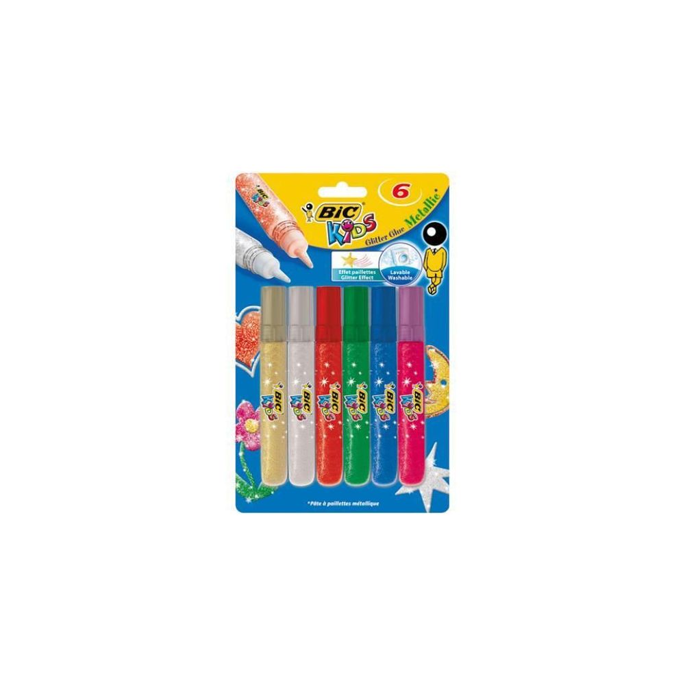 Colle à paillettes BIC Glitter Glue - Couleurs métal. assort. (Par 6)