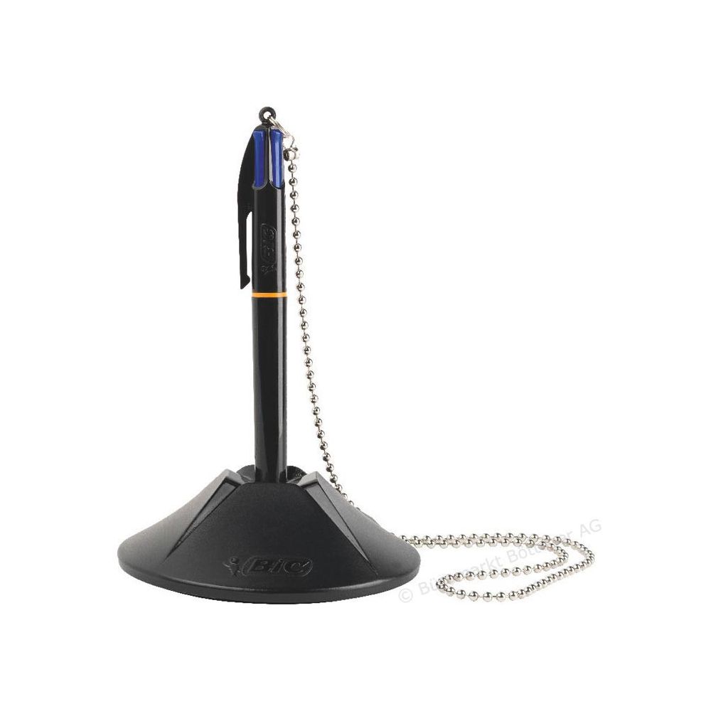 Stylo Bille sur socle & chaine métallique BIC 4 couleurs BLEU