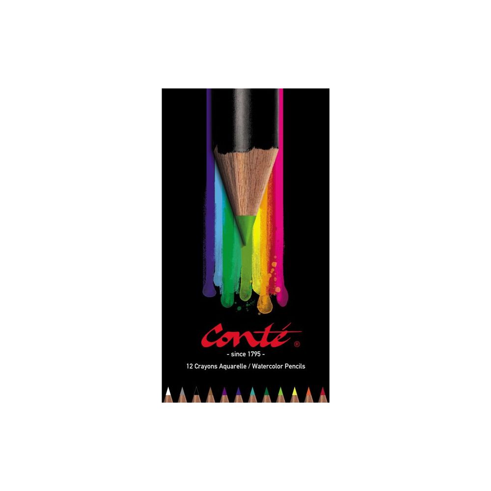 Crayon Couleur CONTE Aquarellable - 12 couleurs boite métal