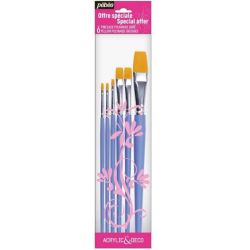 Pinceaux Polyamide Plat PEBEO N° 0,2,4,10,12,18 (Pochette de 6)