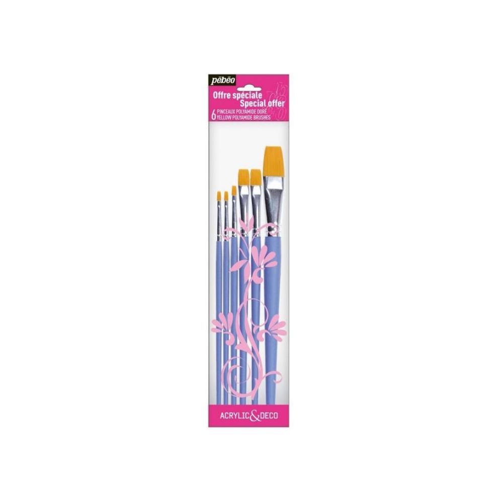 Pinceaux Polyamide Plat PEBEO N° 0,2,4,10,12,18 (Pochette de 6)