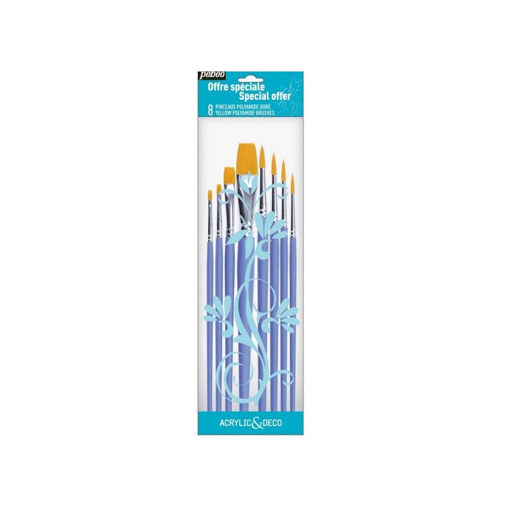 Pinceaux PEBEO 4 Plat N°2,4,10,18 et 4 Rond N° 0,4,6,8 (Par 8)