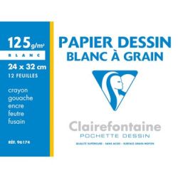 Papier dessin - 24x32cm - 125gr - 12 Feuilles - CLAIREFONTAINE