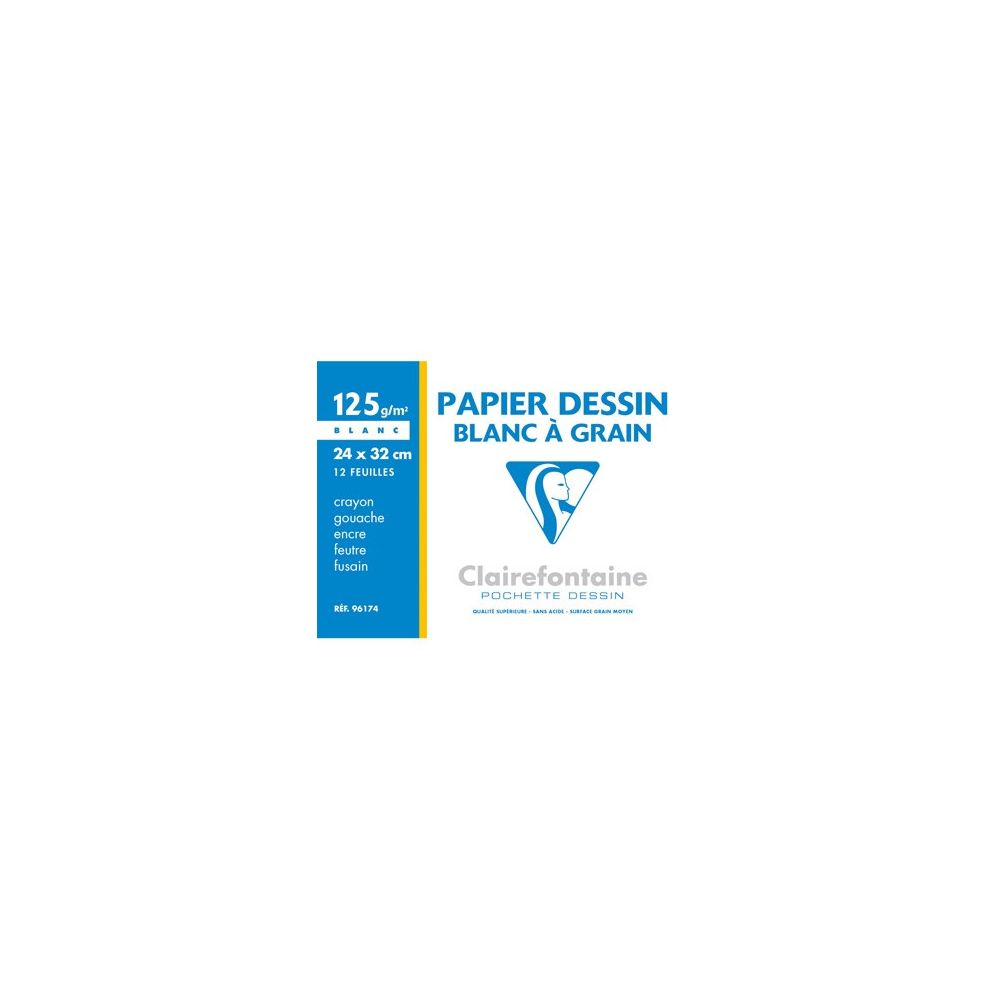 Papier dessin - 24x32cm - 125gr - 12 Feuilles - CLAIREFONTAINE