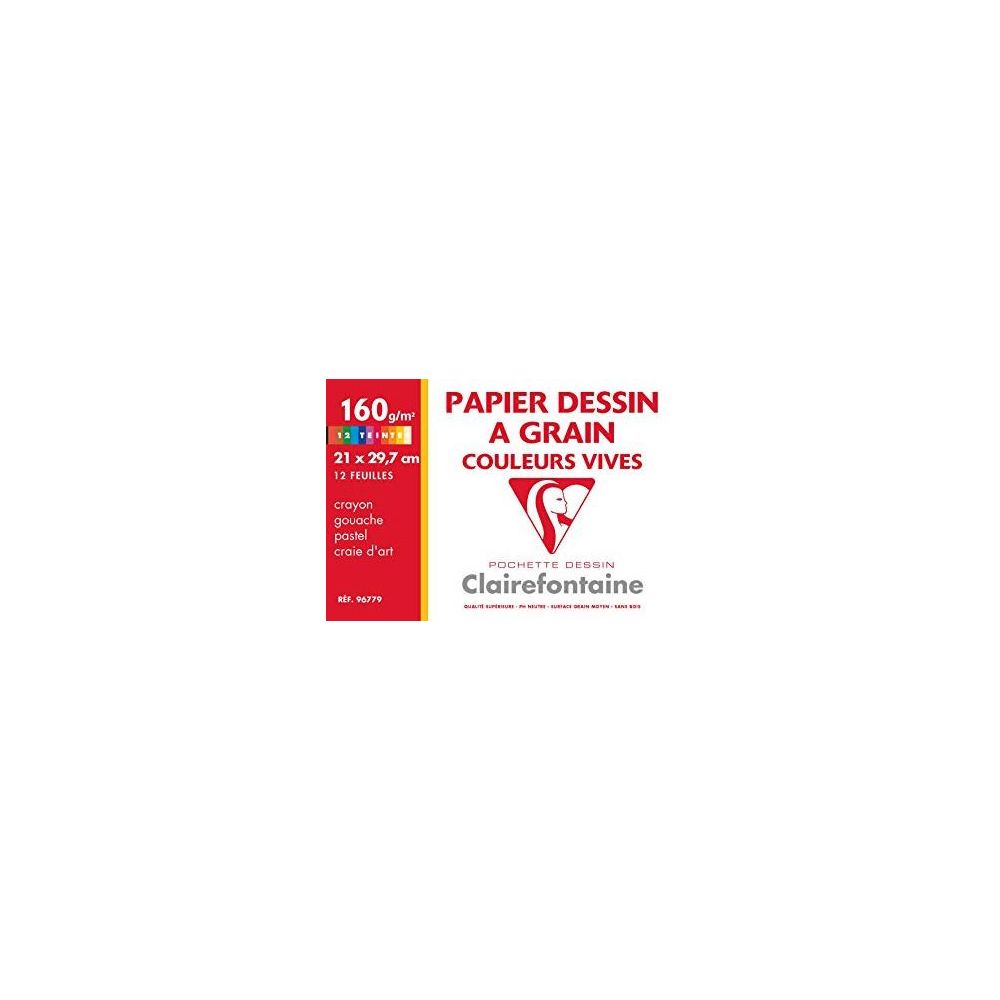 Papier dessin - A4 - 160gr - 12 feuilles Coul vives CLAIREFONT.