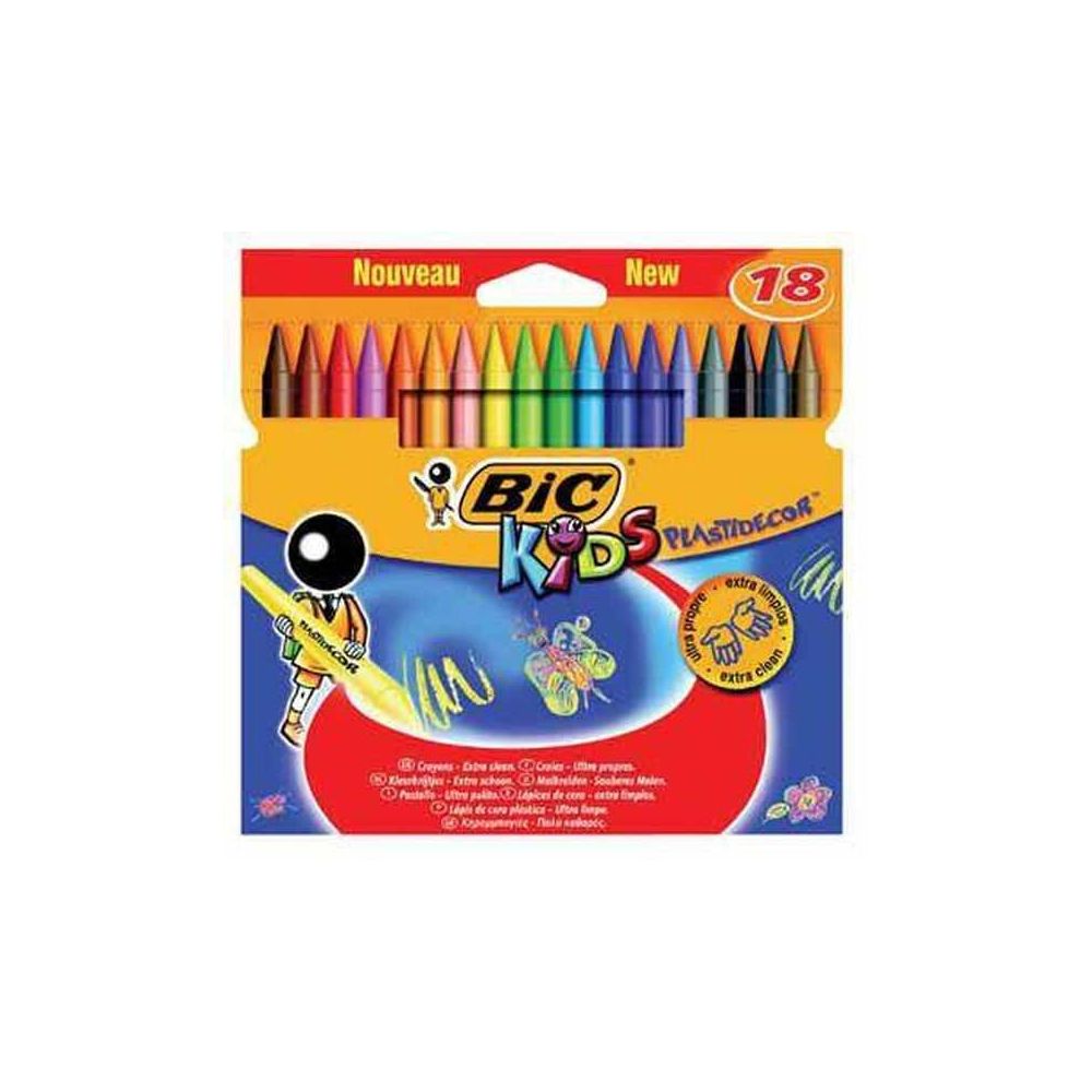 Crayon Cire BIC KIDS PLASTIDECOR Rond Pochette de 18 COULEURS