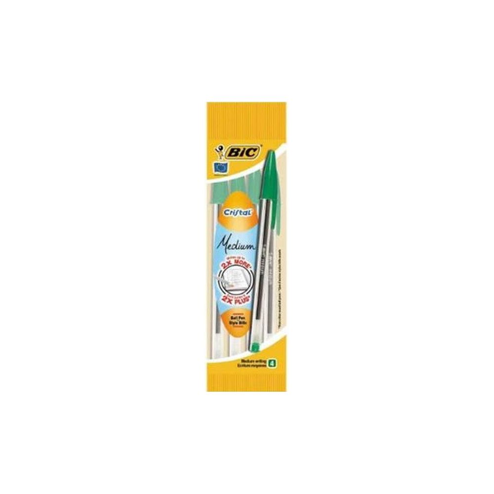 Stylo Bille BIC CRISTAL - 1mm - VERT ( x4) - 8308581 (Blister)