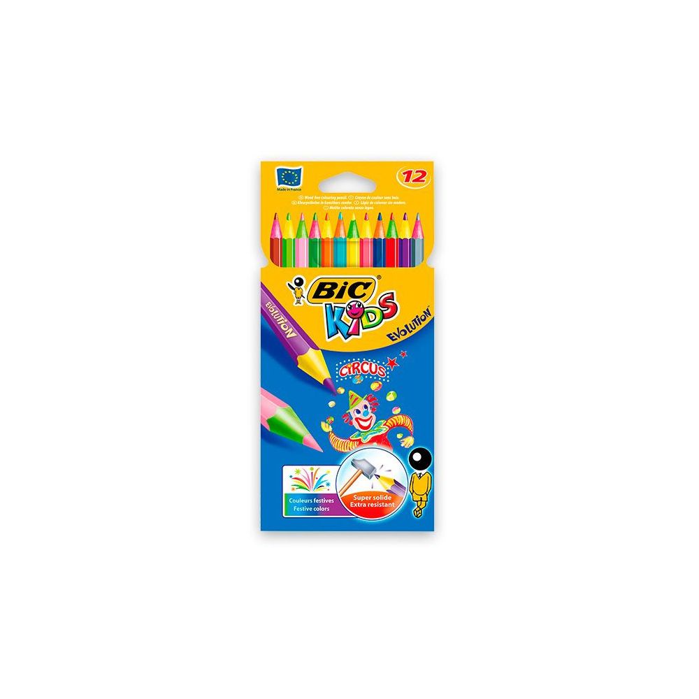 Crayon Couleur BIC EVOLUTION Recyclé Circus Pochette de 12 couleurs