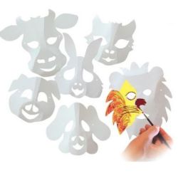 Masques animaux blancs à décorer - En carton (Lot de 30)