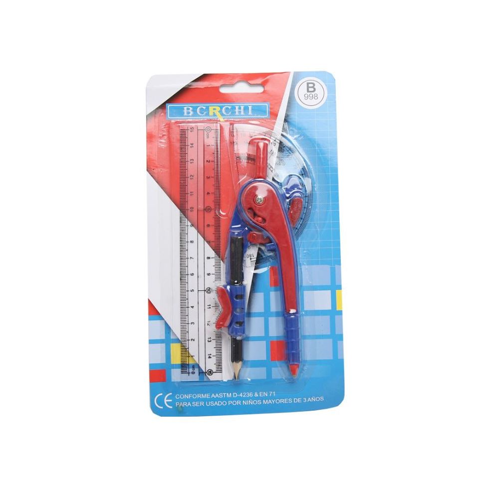 Compas à crayon + règle de 15cm   - en plastique - 1er PRIX