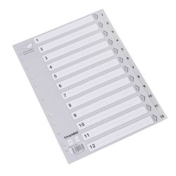 Intercalaires PVC A4 12 touches numériques - Grises **