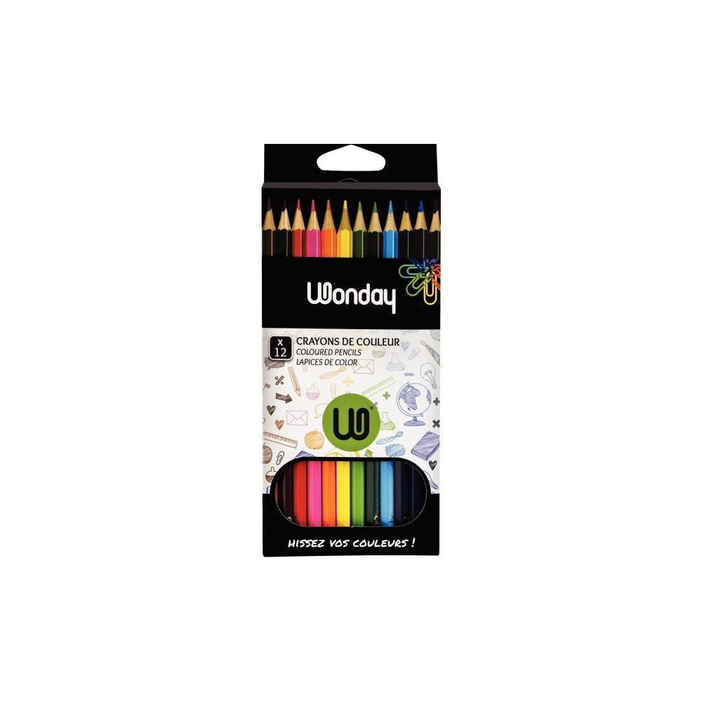 Crayon Couleur WONDAY - Triangulaire - Pochette de 12 couleurs 