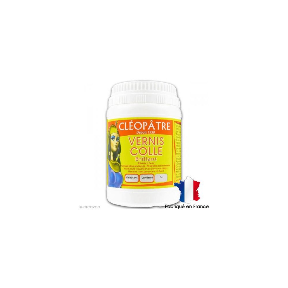 Vernis colle brillant CLEOPATRE - Sans solvant - Sans Acide 250gr