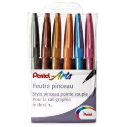 Feutre pinceau PENTEL - Pte souple - Etuis 6 COULEURS Artist