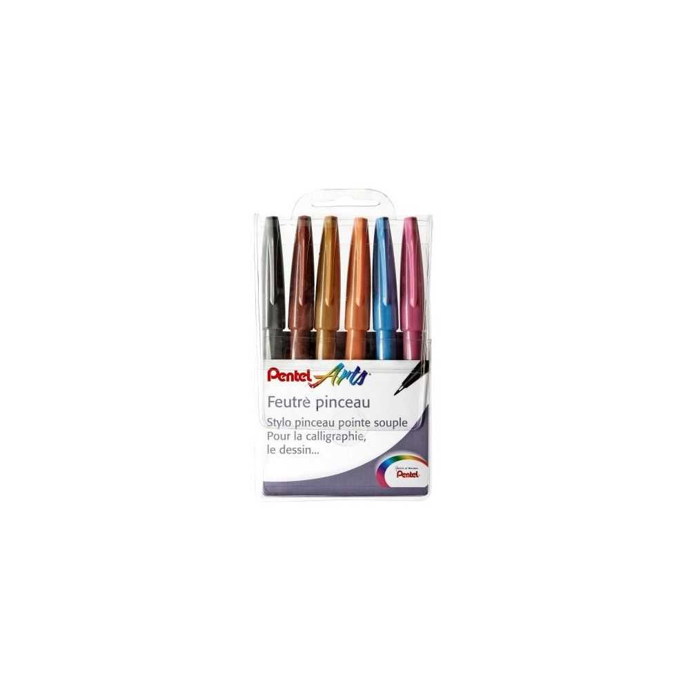 Feutre pinceau PENTEL - Pte souple - Etuis 6 COULEURS Artist