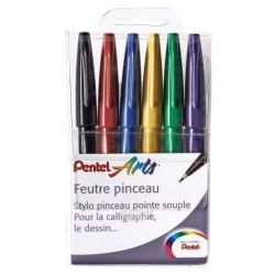 Feutre pinceau PENTEL - Pte souple - Etuis 6 COULEURS Funny**
