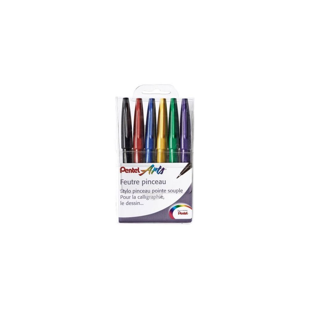 Feutre pinceau PENTEL - Pte souple - Etuis 6 COULEURS Funny**