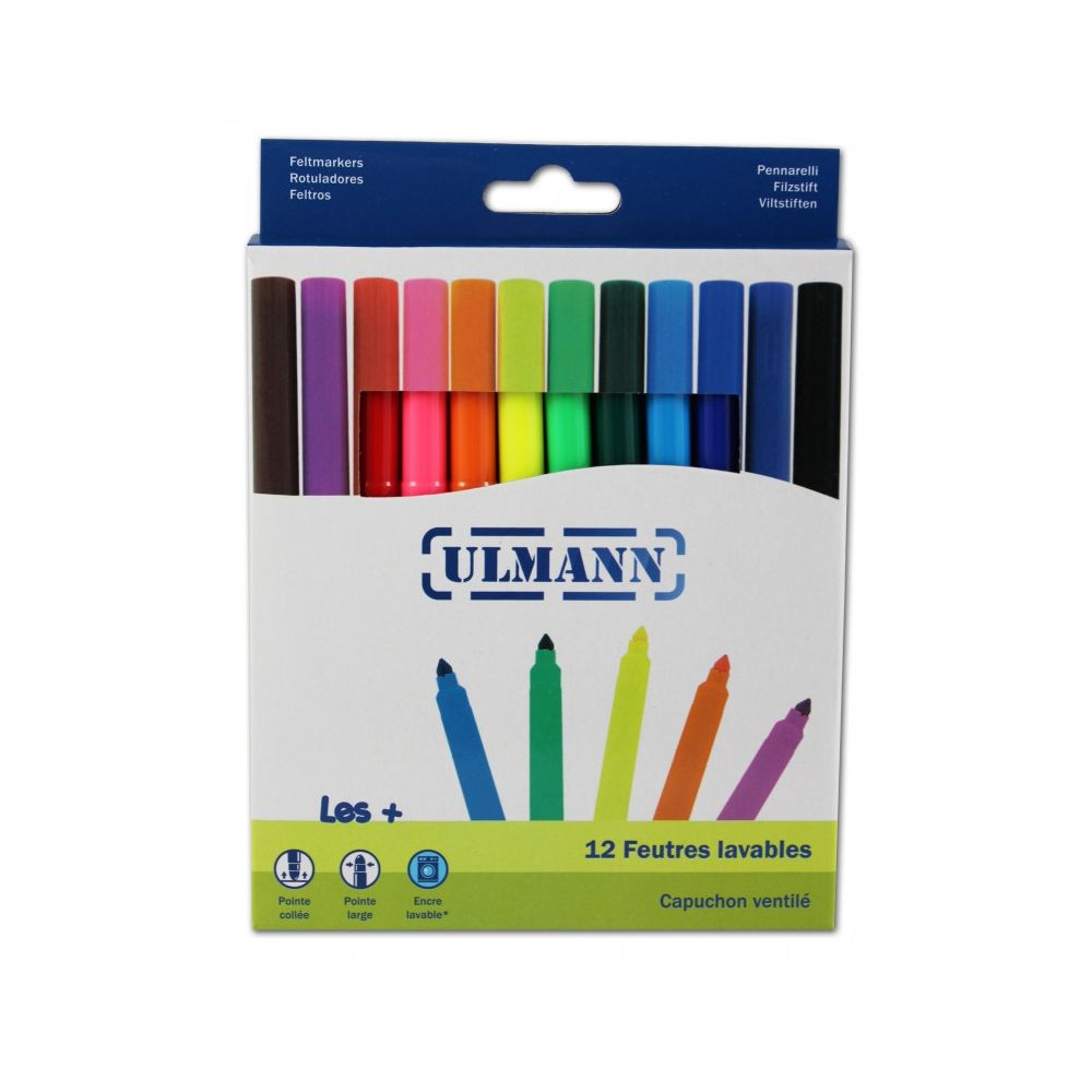 Feutre Couleur ULMANN lavable - Ogive Pte Large (Bte 12 coul)