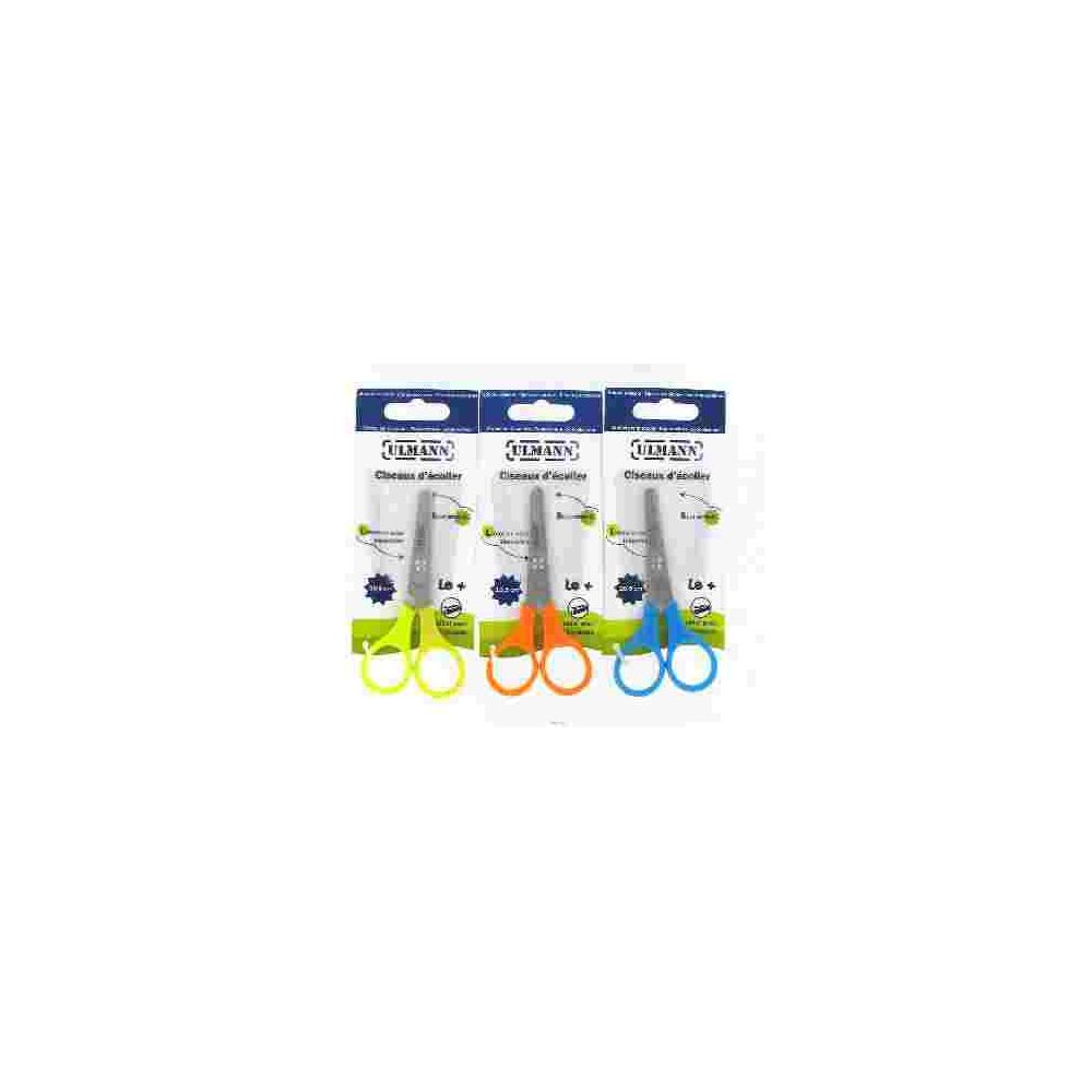 Ciseaux Ecolier ULMANN - Ann.plast. -Acier- Bt rond 10.5cm (Blister)
