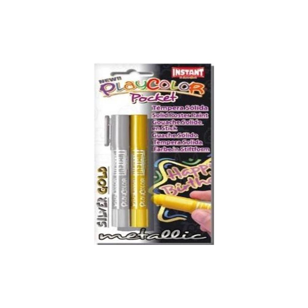 Gouache solide en stick INSTANT Playcolor Pocket Metal Or/Argent**