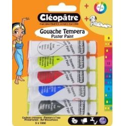 GouacheTube Alu CLEOPATRE 10 ml 5 coul (Blanc/Jaune/Mag./Cyan/Noir) 