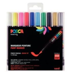 Marqueur gouache POSCA BRUSH - Pte 1 à 10 mm (Etui 10 couleurs)