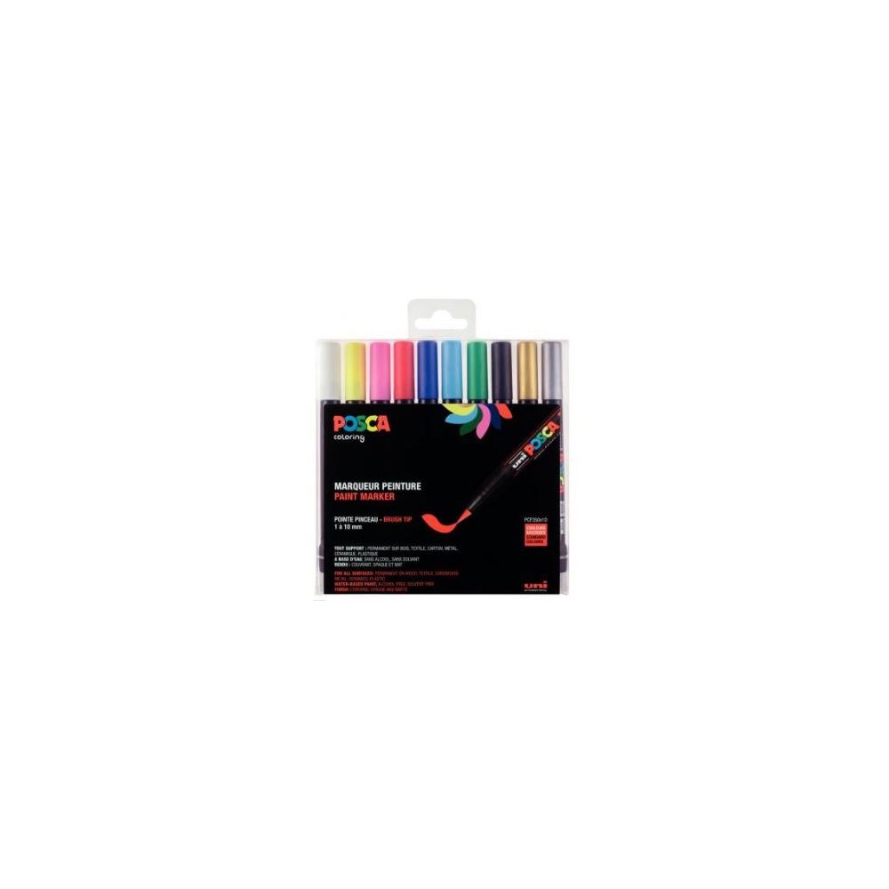 Marqueur gouache POSCA BRUSH - Pte 1 à 10 mm (Etui 10 couleurs)