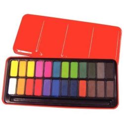 Peinture à l'eau Aquarelle en godets rectangulaires - 24 couleurs