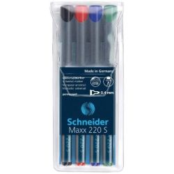 Marqueur perm. SCHNEIDER Maxx 220S - Pointe 0.4mm - 4 COULEURS