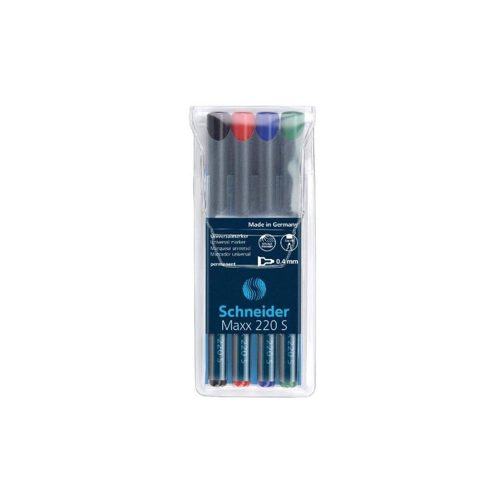 Marqueur perm. SCHNEIDER Maxx 220S - Pointe 0.4mm - 4 COULEURS