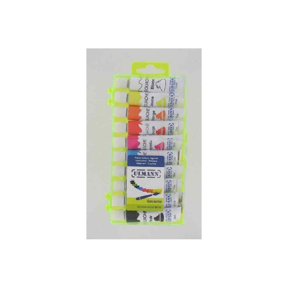 GouacheTube métal ULMANN 10ml - 10 couleurs (Boîte plastique)