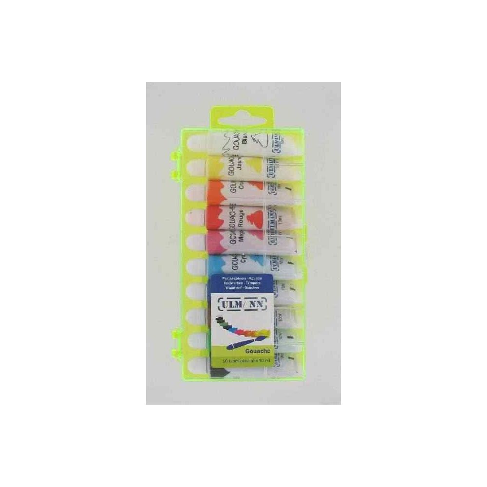 GouacheTube plastique ULMANN 10ml - 10 couleurs (Boîte plastique)