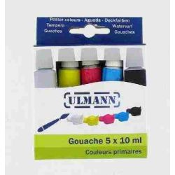 GouacheTube métal 10ml 5 coul (Blanc/Jaune/Mag./Cyan/Noir) 