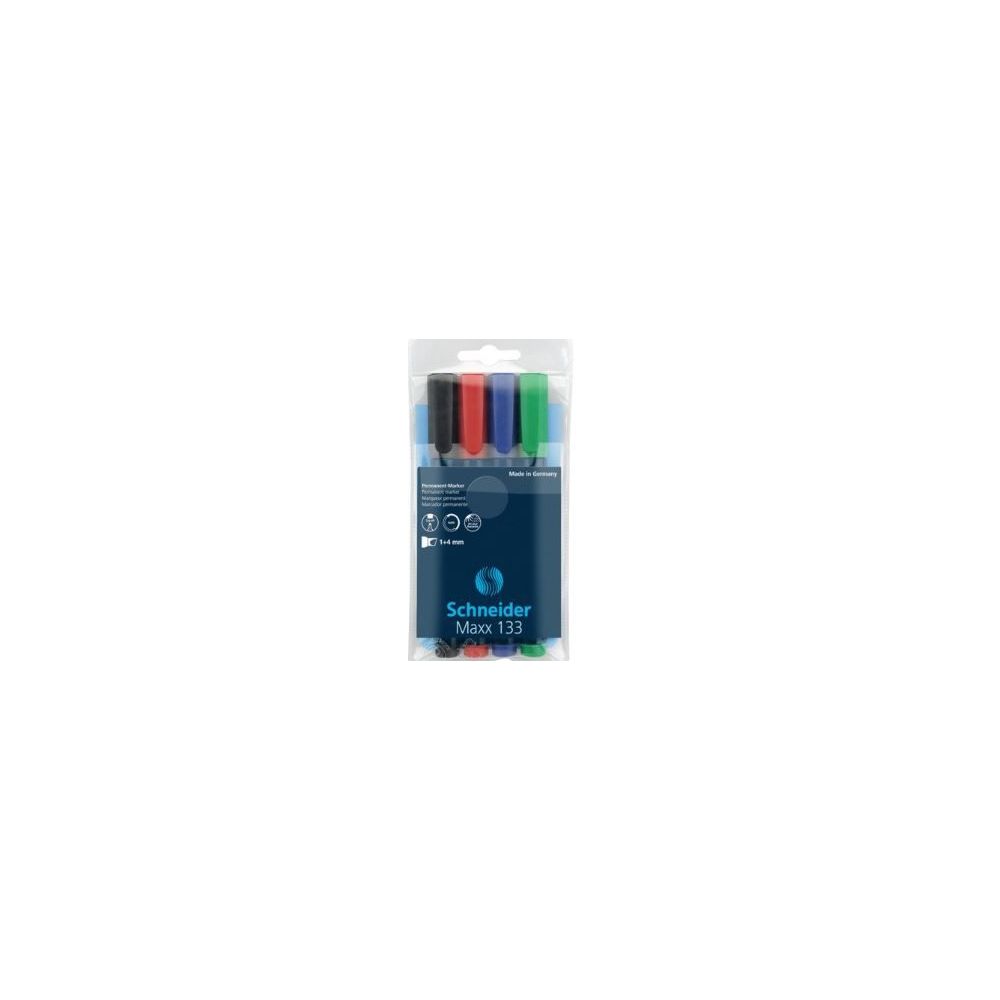 Marqueur perm. SCHNEIDER Maxx 133 - Biseau. 1 à 4mm - 4 COULEURS