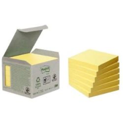 Bloc reposit. 76 x 76 mm POST IT Recyclé JAUNE 100 feuil. (par 6)