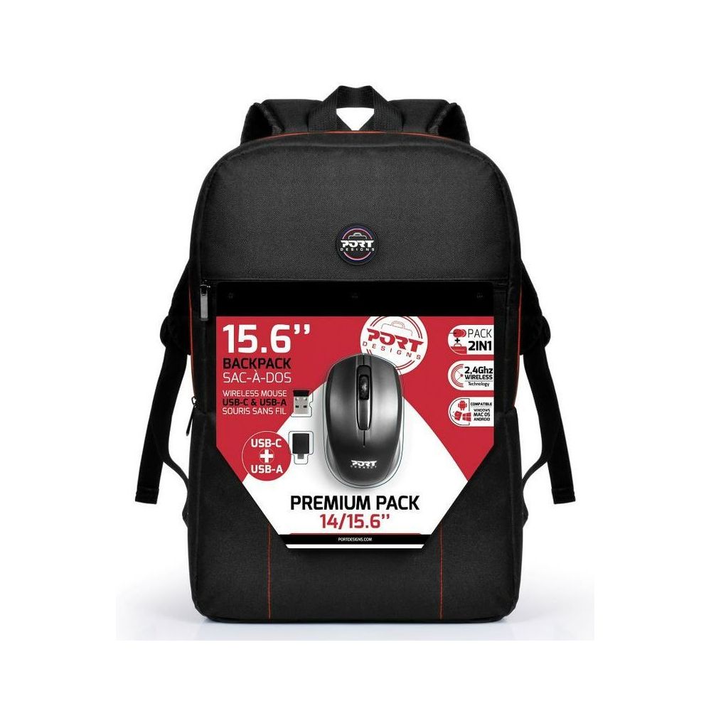 Sac à dos PORT pour portable 15.6'' avec souris sans fil - Noir