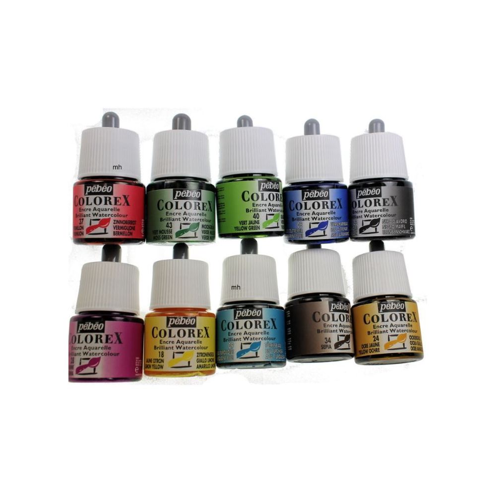 Encre en flacon PEBEO Colorex (10 flacons de 45ml) Couleurs assorties