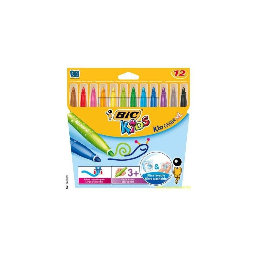 Feutre Couleur BIC KIDS Couleur XL - Ultra Lavable - 12 COULEURS