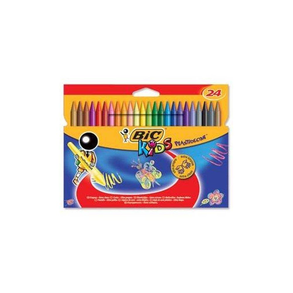 Crayon Cire BIC KIDS PLASTIDECOR Rond Pochette de 24 COULEURS