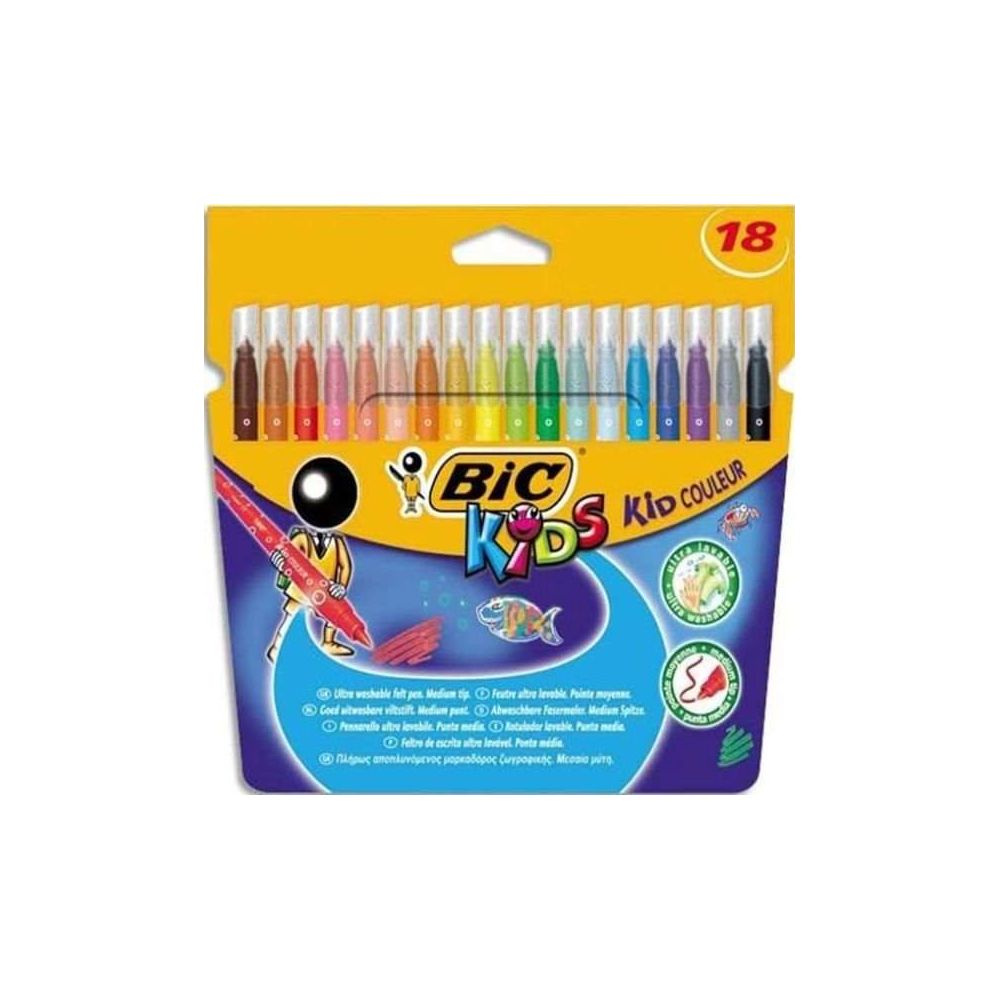 Feutre Couleur BIC KIDS Couleur - Lavable - Médium - 18 COULEURS