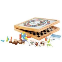 Coffret de 100 jeux de société en bois, Chevaux, l'Oie, Cartes...