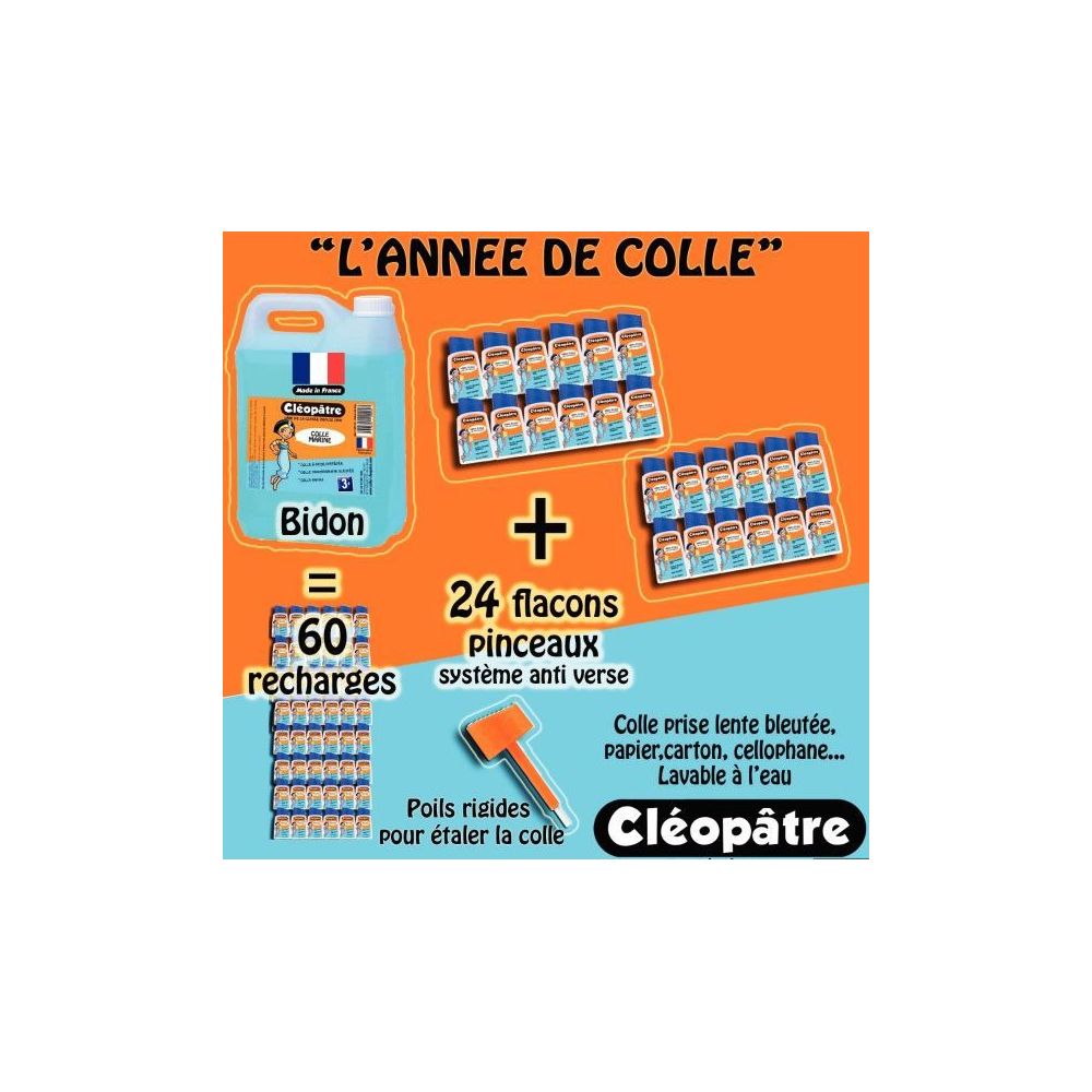 Colle transparente bleutée CLEOPATRE 5L + 24 flacons